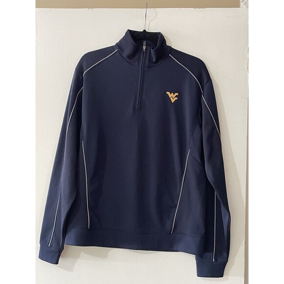 Cutter & Buck Mens West Virginia Mountaineers 1/4 Zip Pullover Navy Med EUC - Picture 1 of 11